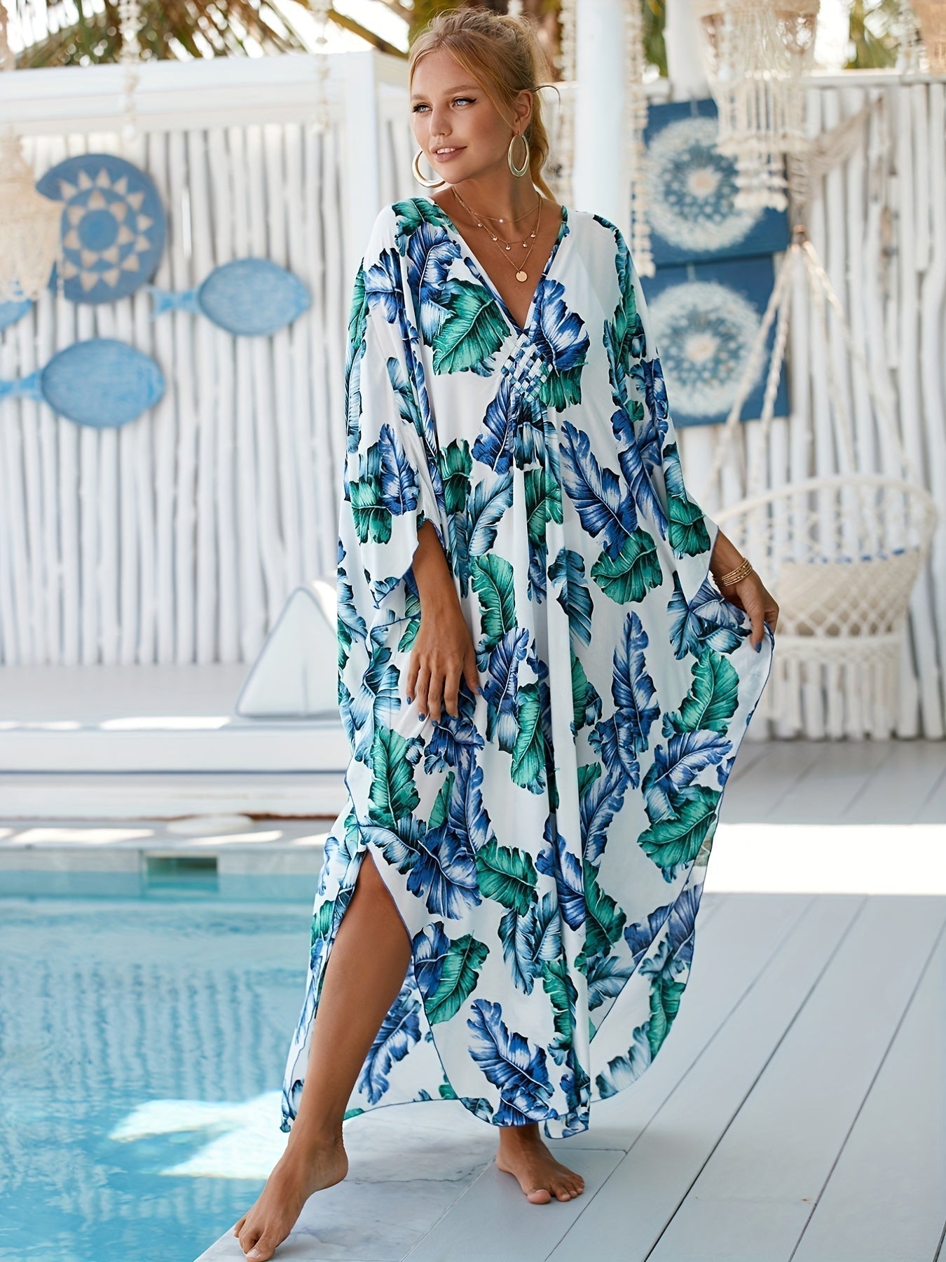 Natalia Tropical Palm Leaf Dress