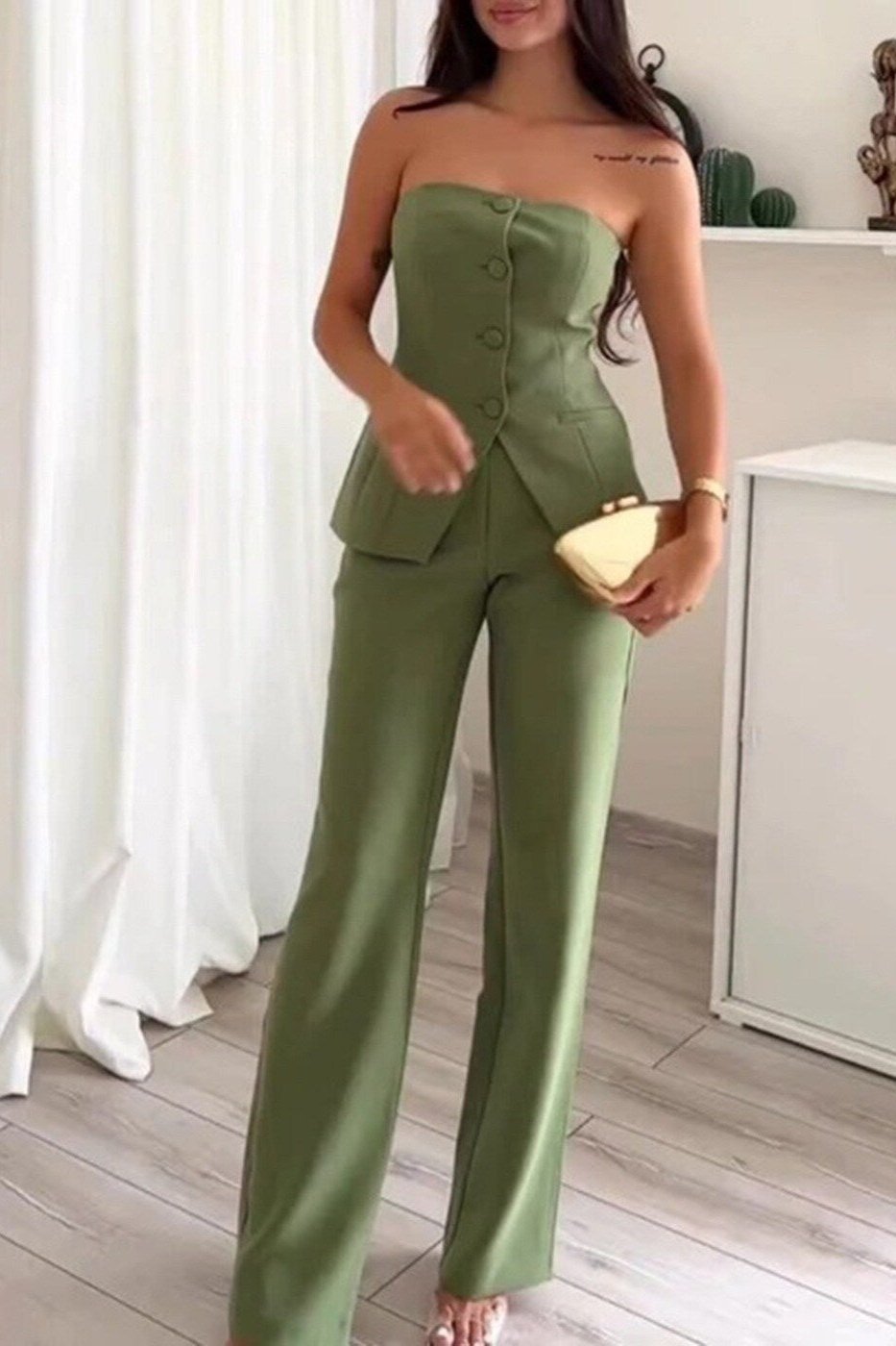 Brigitte Strapless Buttoned Set