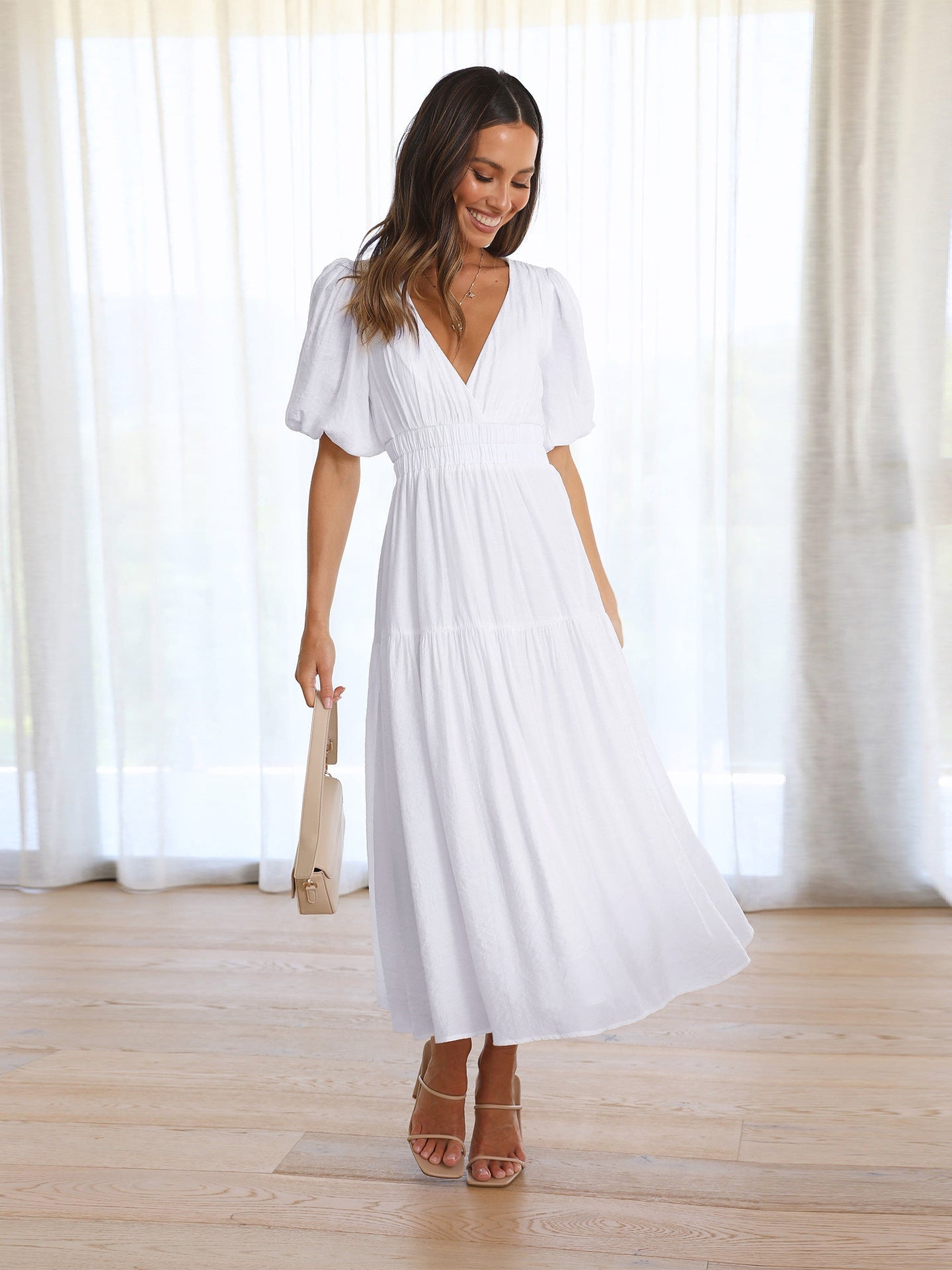 Amber Dress With Puff Sleeves