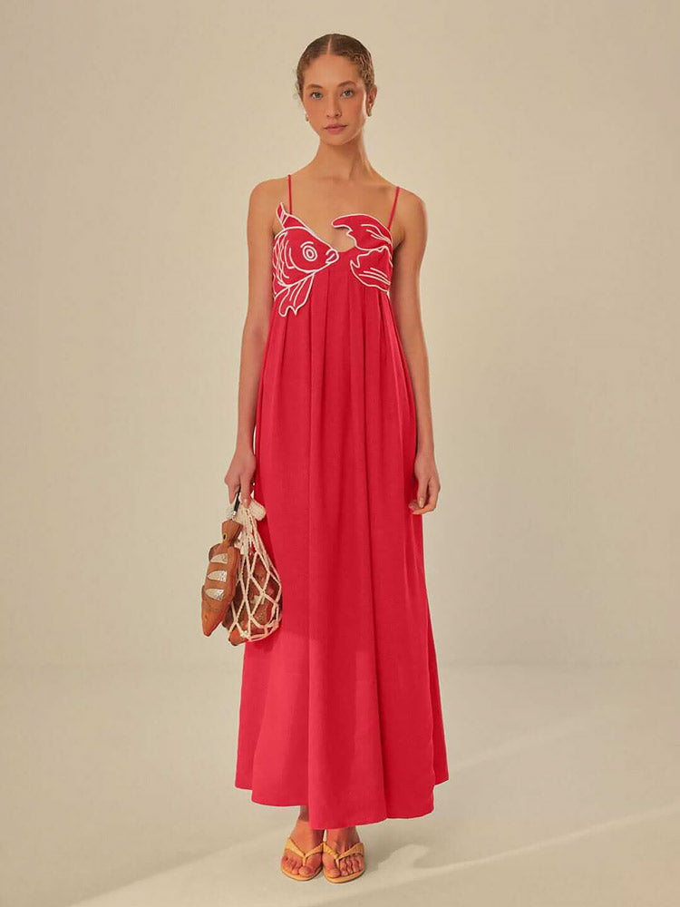 Laiza Red Fish Top Maxi Dress