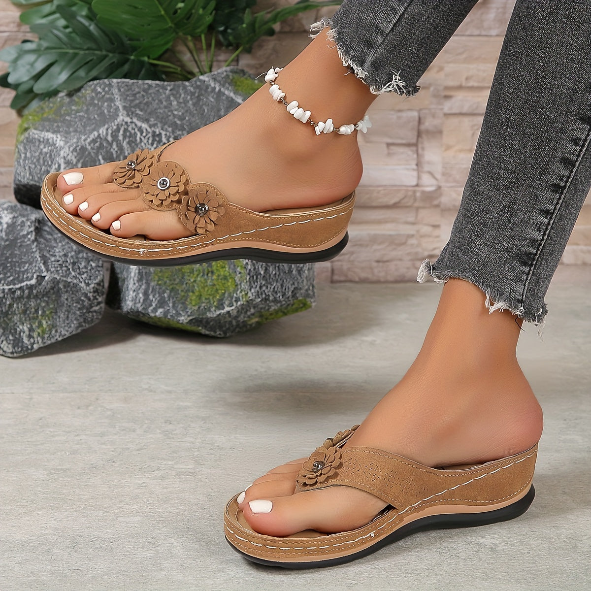 Andra Orthopedic Flower Wedge Sandals