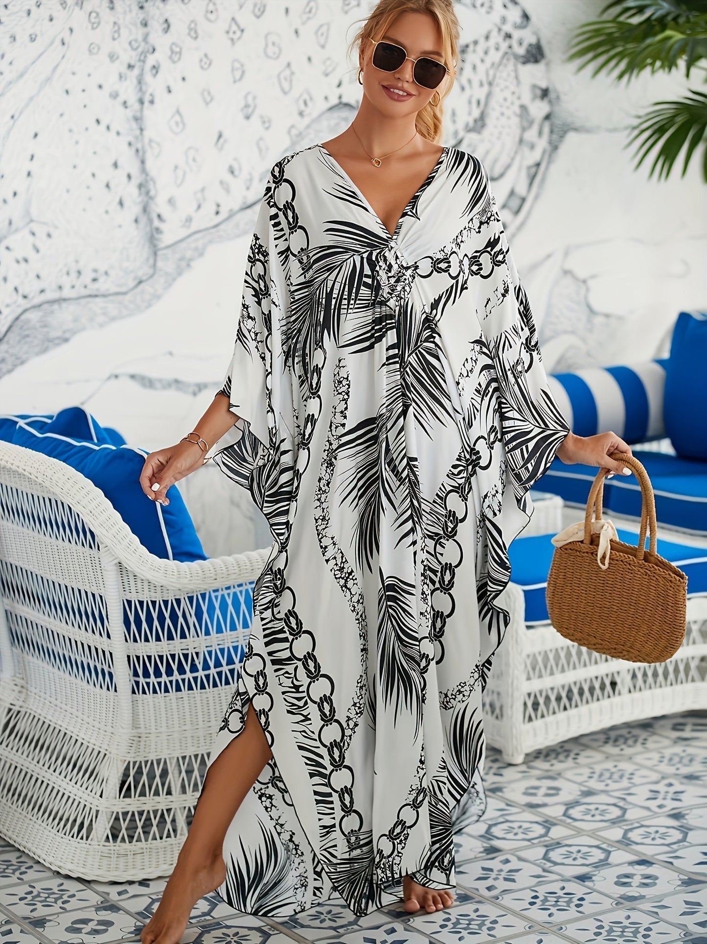 Nina Monochrome Palm Print Dress