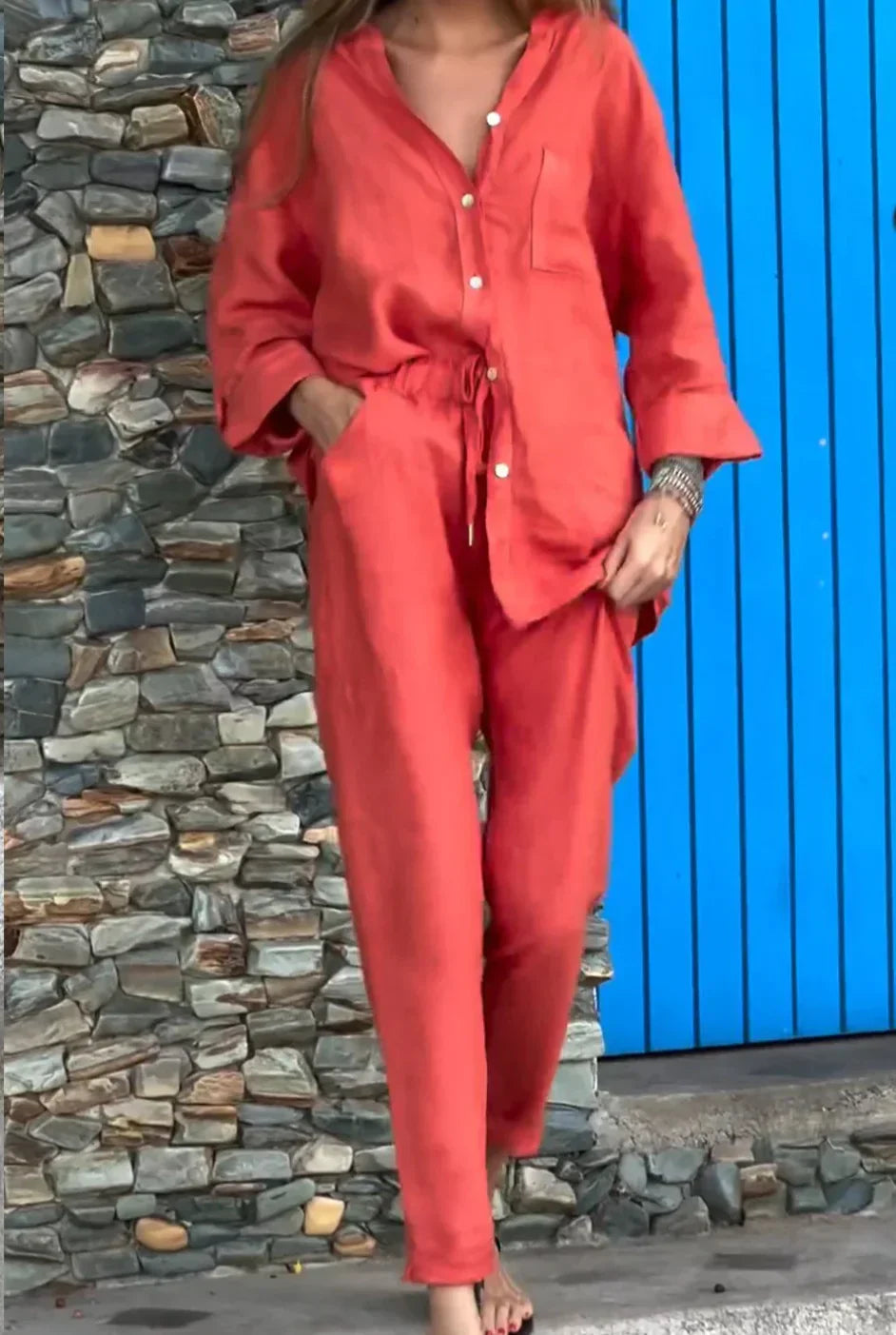Tara Button Top & Lounge Trouser Set