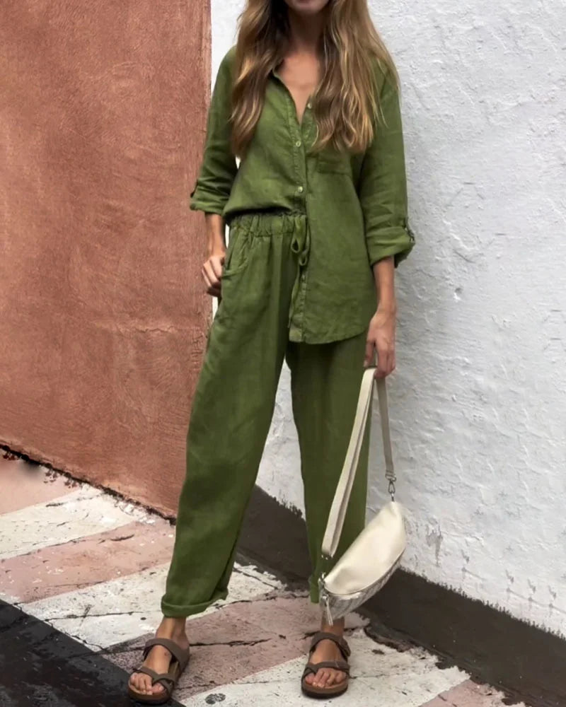 Tara Button Top & Lounge Trouser Set