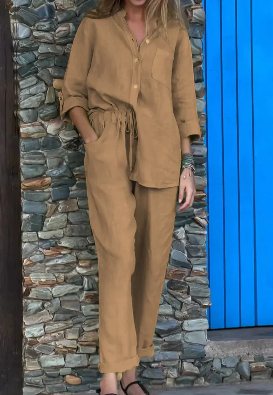 Tara Button Top & Lounge Trouser Set