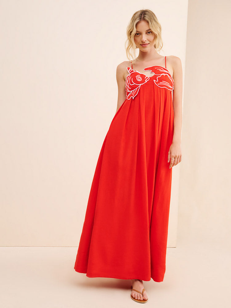 Laiza Red Fish Top Maxi Dress