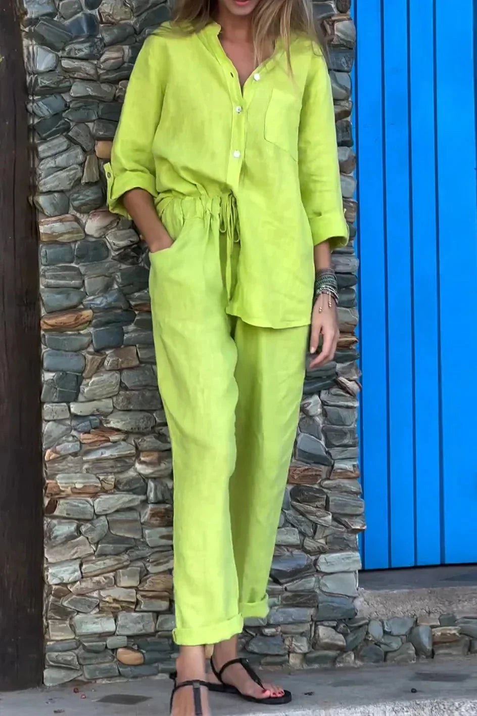 Tara Button Top & Lounge Trouser Set
