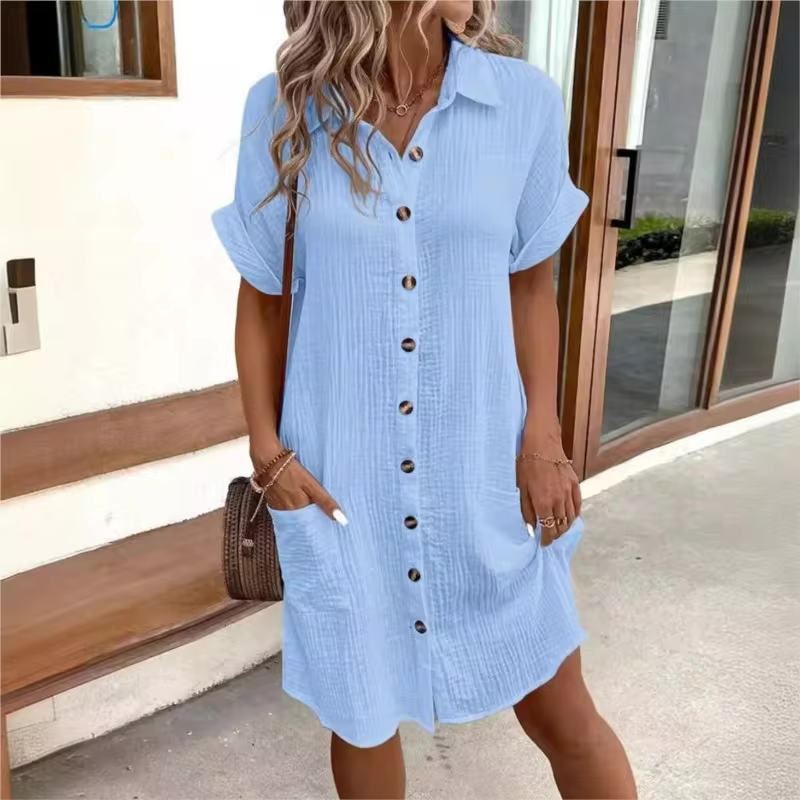 Nina Short Sleeve Button Dress