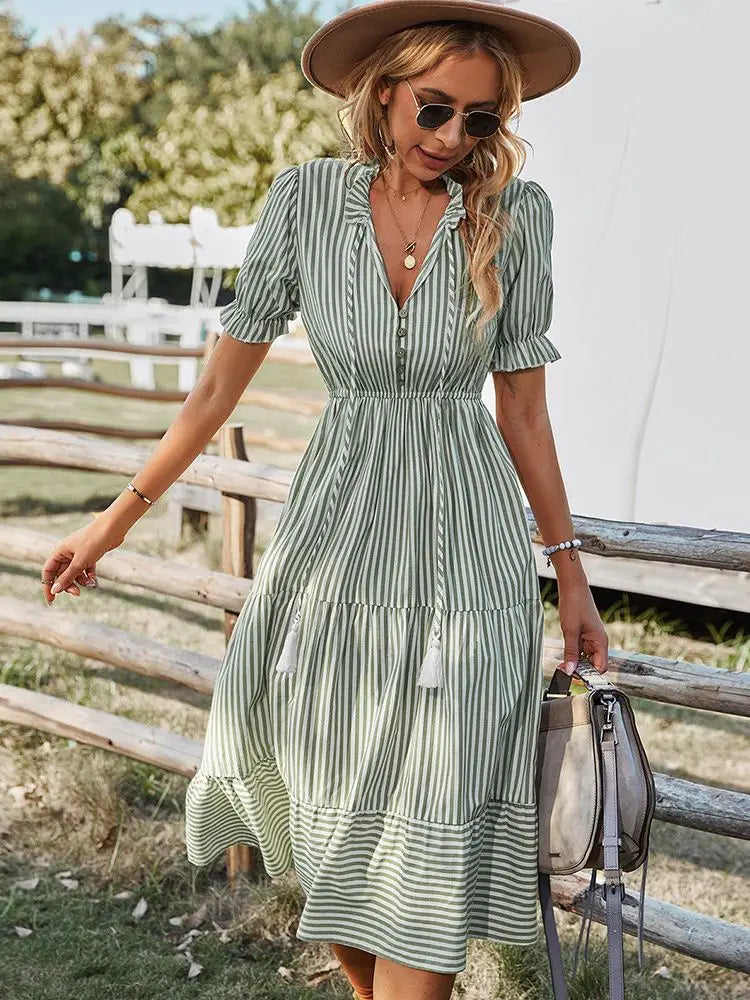 Jasmin Ruflle V-Neck Dress