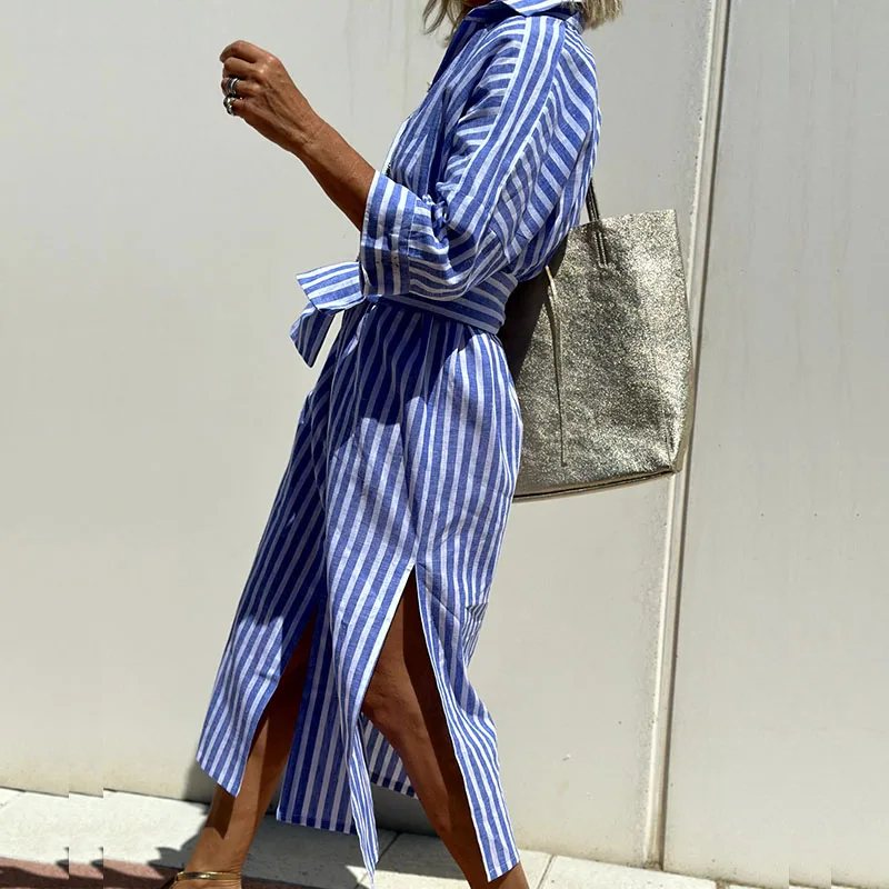 Janice Elegant Striped Shirt Dress