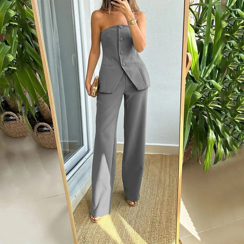 Brigitte Strapless Buttoned Set