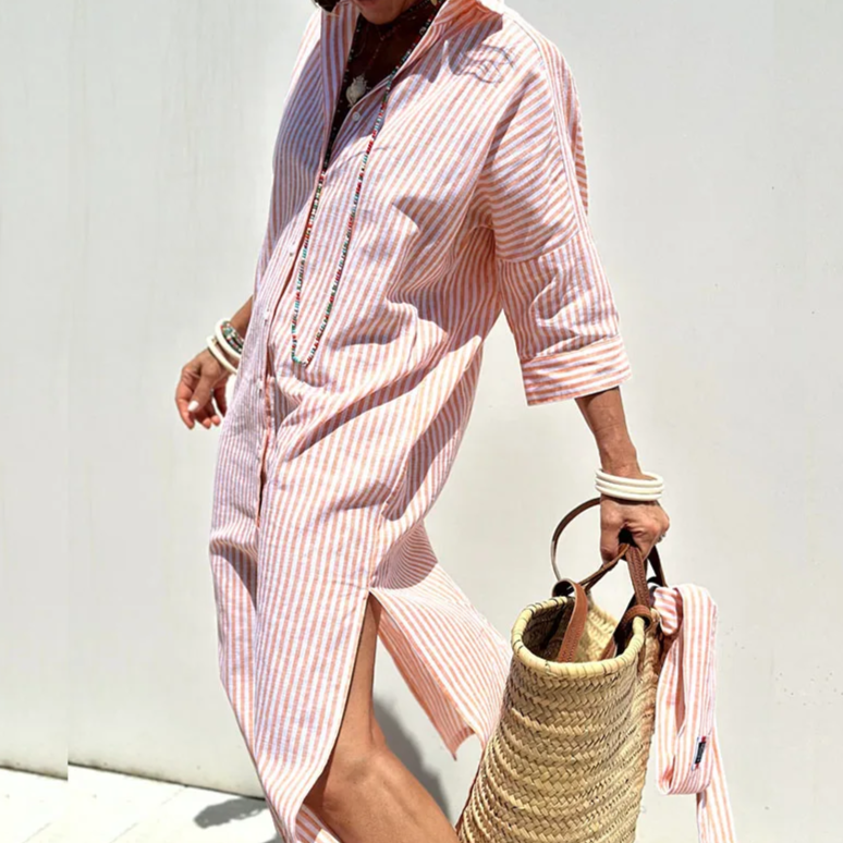 Janice Elegant Striped Shirt Dress