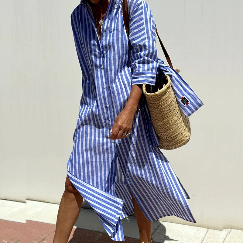 Janice Elegant Striped Shirt Dress