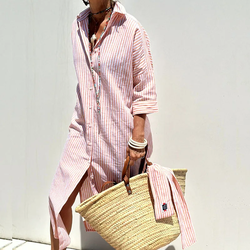 Janice Elegant Striped Shirt Dress