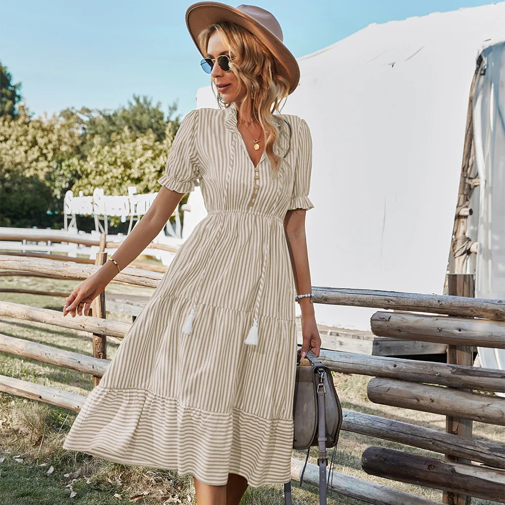 Jasmin Ruflle V-Neck Dress