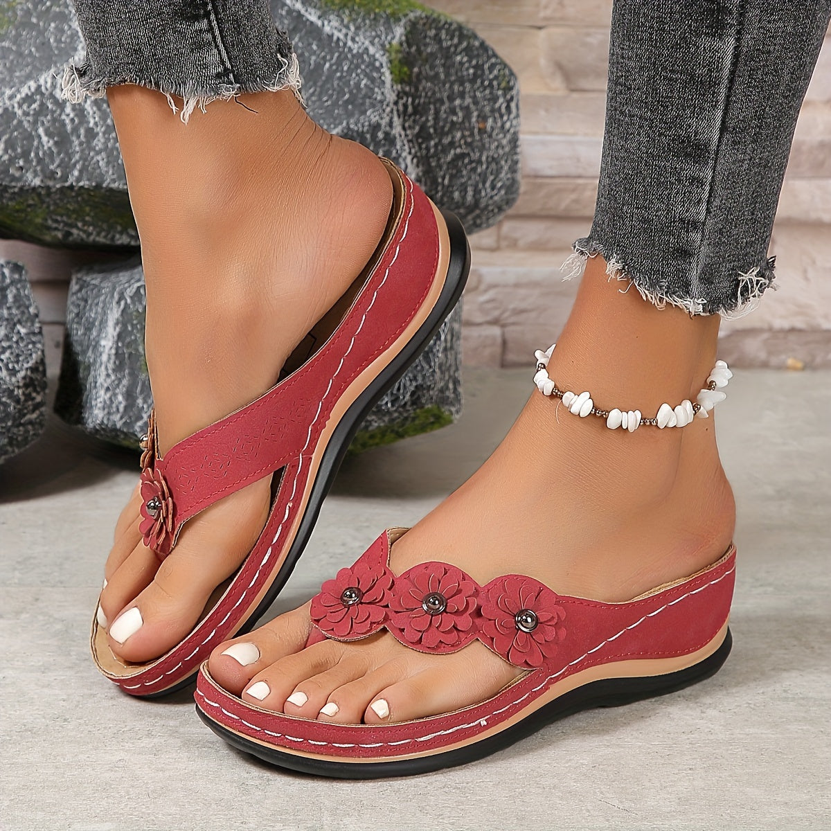 Andra Orthopedic Flower Wedge Sandals