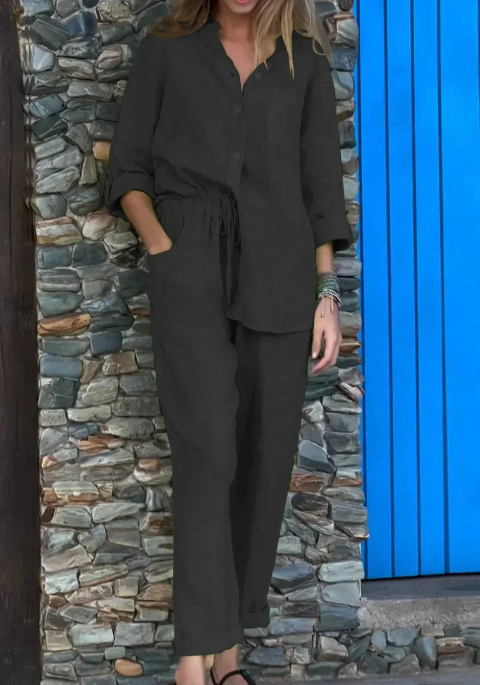 Tara Button Top & Lounge Trouser Set