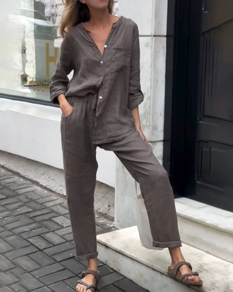 Tara Button Top & Lounge Trouser Set