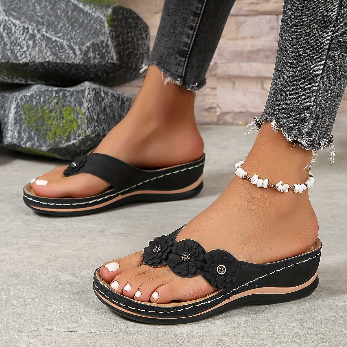 Andra Orthopedic Flower Wedge Sandals