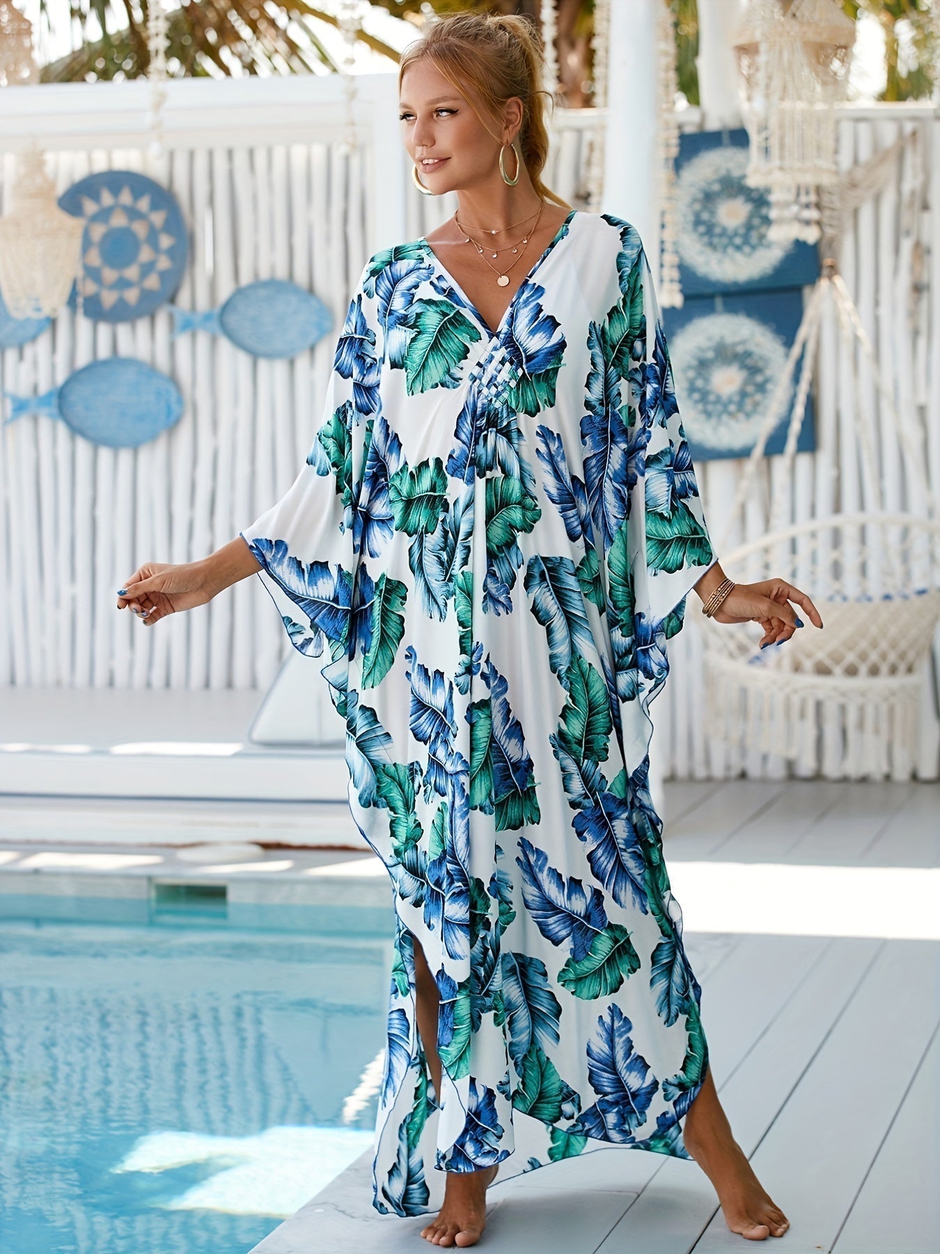 Natalia Tropical Palm Leaf Dress