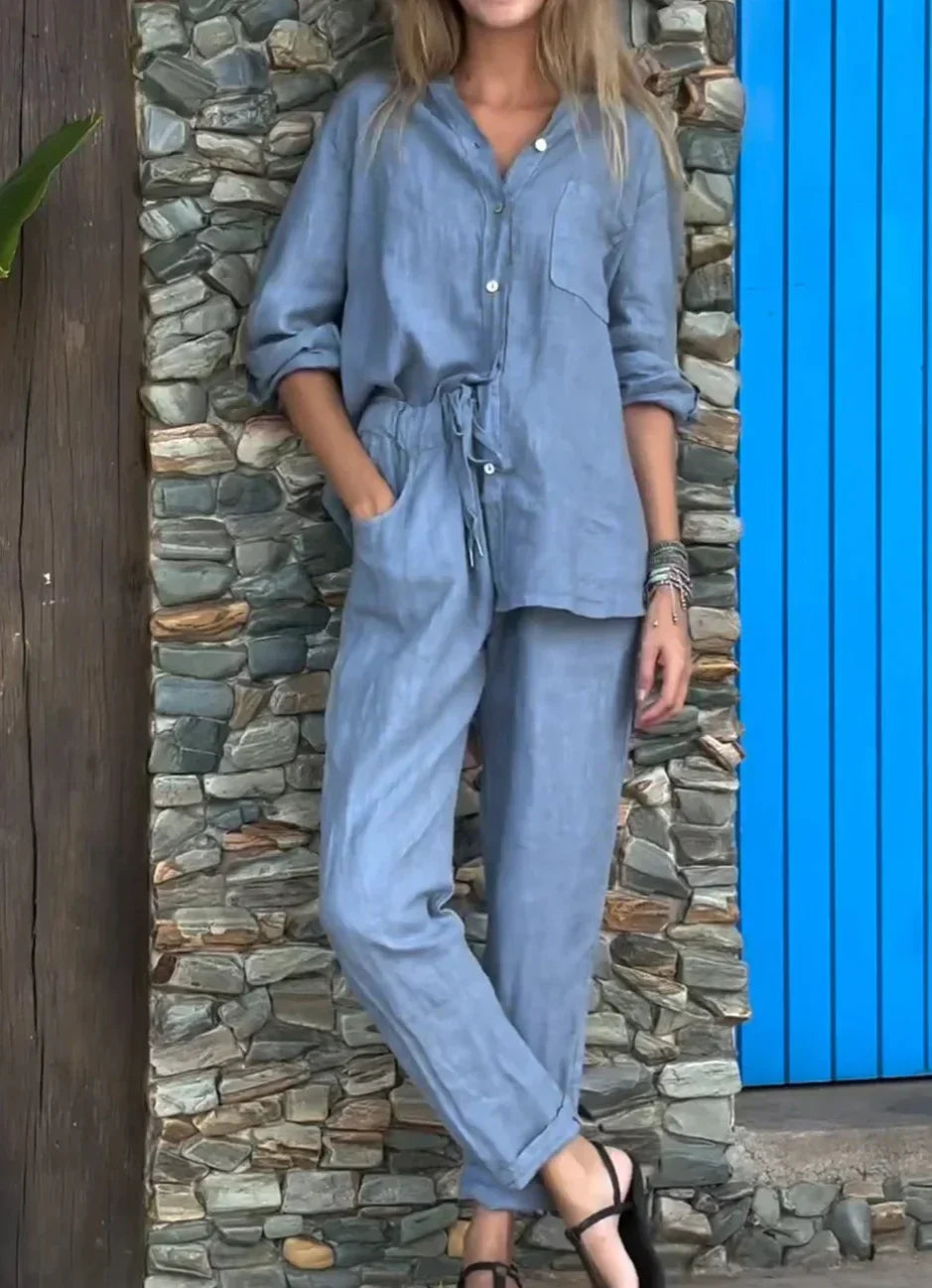 Tara Button Top & Lounge Trouser Set