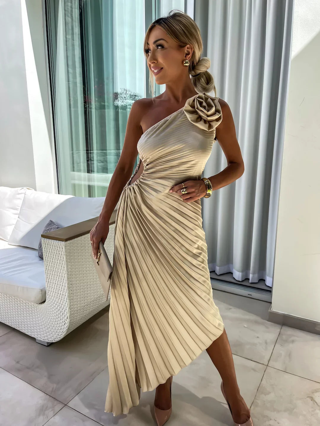 Chanel Romantic Flower One Shoulder Dress