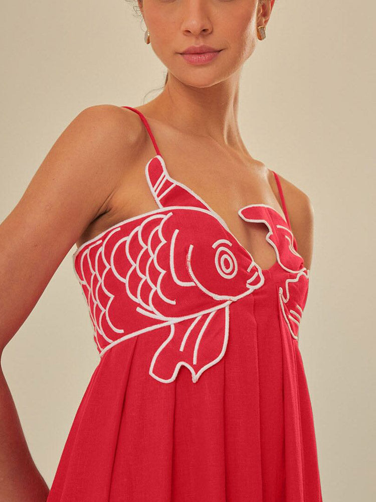Laiza Red Fish Top Maxi Dress